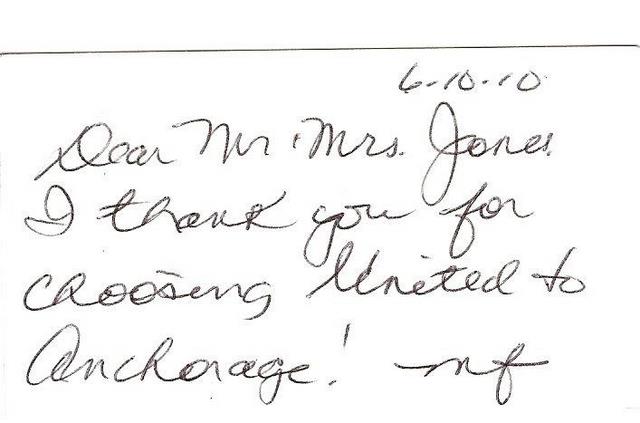 Thank you note from United Airlines Captain Molly Flanagan.