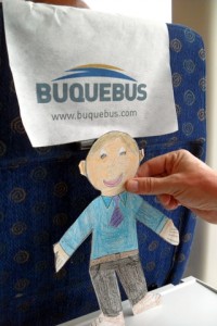 Flat Stanley rides the Buquebus high speed ferry between Buenos Aires and Colonia del Sacramento