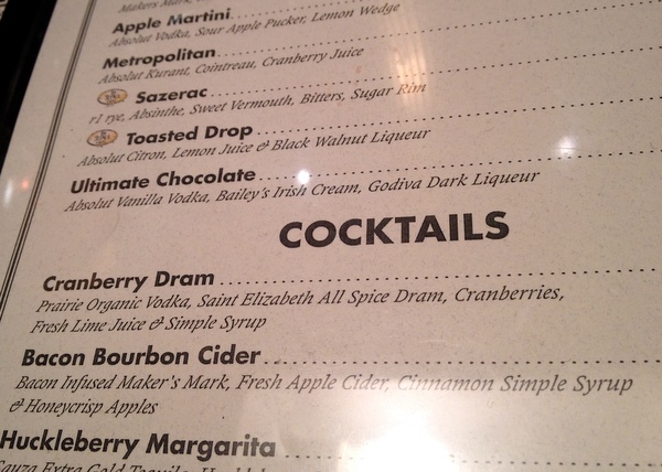 IMG_0124 Cocktail menu at the St. Paul Grill in the Saint Paul Hotel