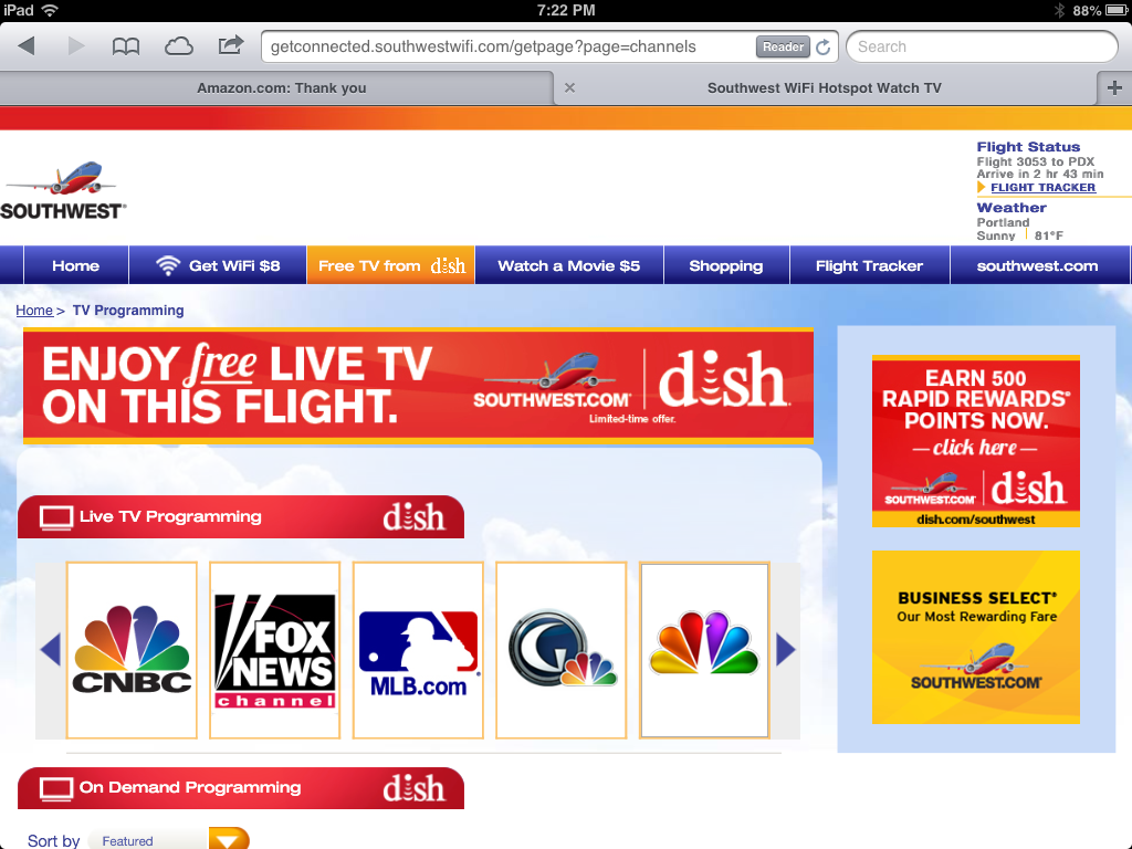 Two Thumbs Up for Free Live TV on Southwest Airlines