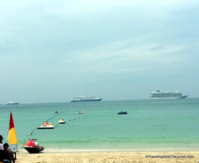 Cruise ships at anchor tendering into Putong Bay, Phuket, Thailand