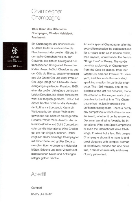 Lufthansa 1st class champagne