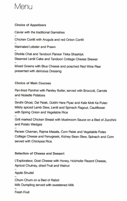 Lufthansa 1st class menu