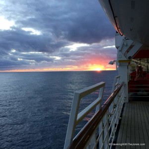 evening sunset walk, view from wrap-around deck, Nieuw Amsterdam, Holland America Line
