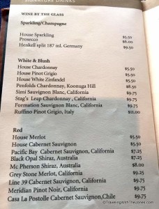 wine list in bars, Holland America Nieuw Amstersdam