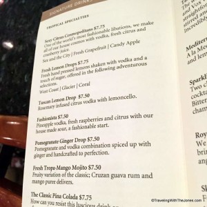 cocktail list, Holland America Nieuw Amstersdam