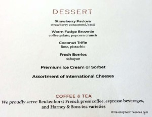 desserts on the lunch menu, Pinnacle Grill, Holland America Line, Zuiderdam