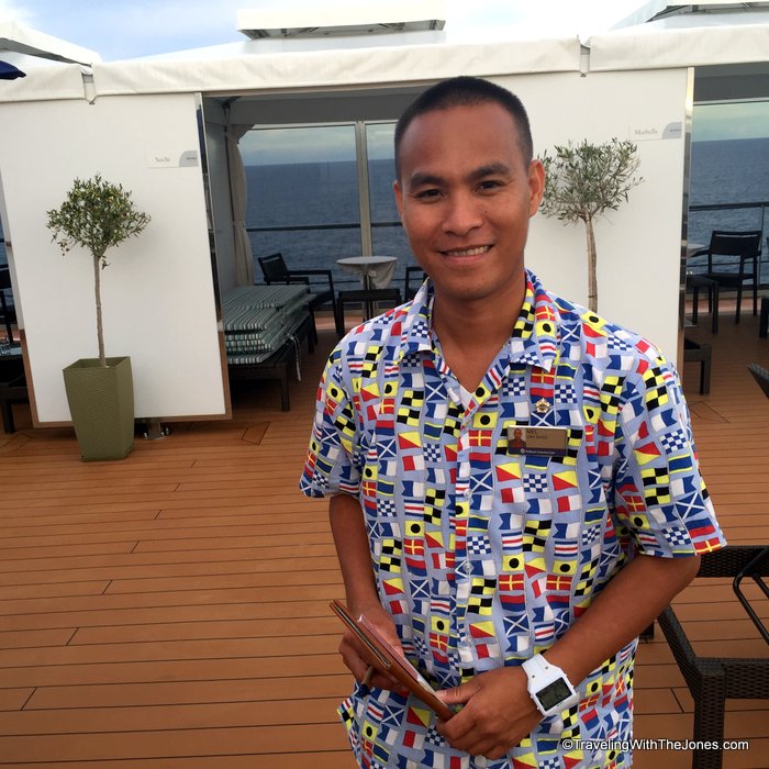 Mel, Retreat private cabanas, Holland America's Zuiderdam cruise ship