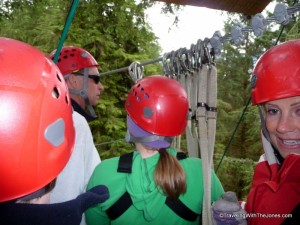group harnessed to wires, Rainforest Canopy & Zipline Expedition – Ketchikan, Alaska