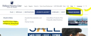 alreadybooked2, Holland America Line website