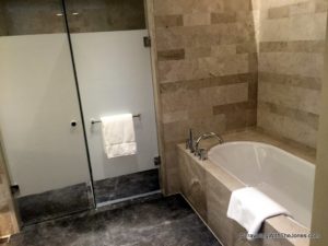 marble tub and separate shower, Suite 829, Taipei Marriott