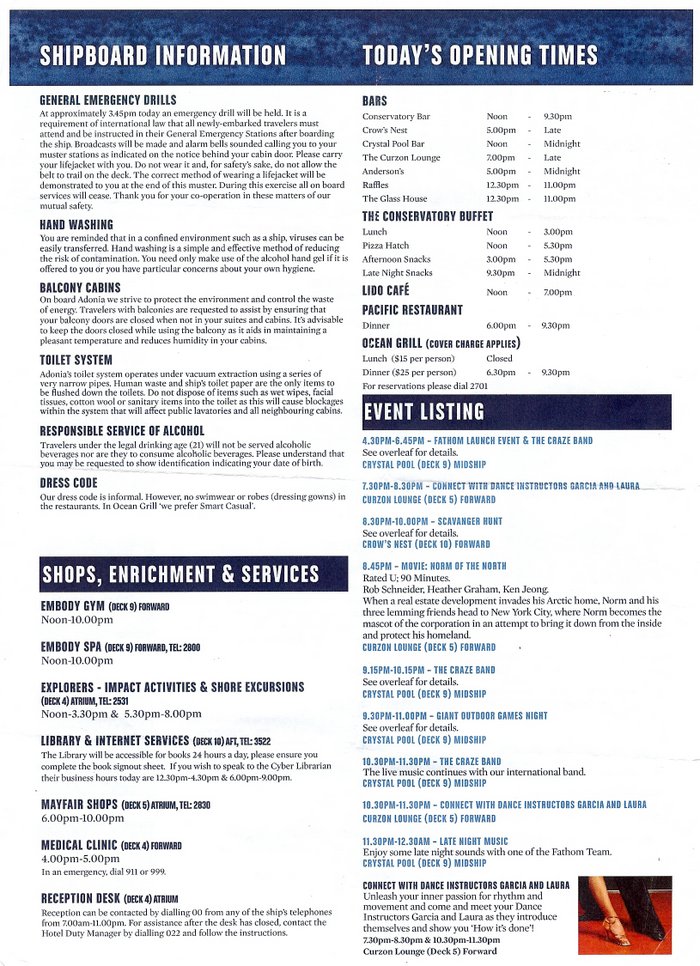 fathom DR daily program, Day 1 (back)