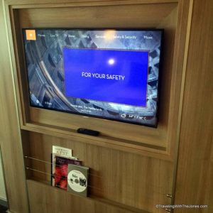 safety video in stateroom, Koningsdam, Holland America Line