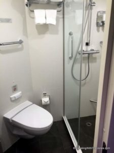 double size shower, stateroom 11001, Koningsdam cruise ship, Holland America