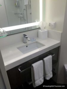 bathroom sink, stateroom 11001, Koningsdam cruise ship, Holland America