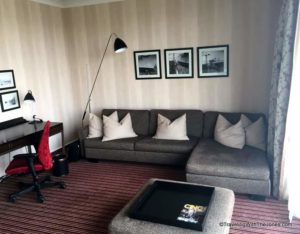 desk and seating area, Room 501, Hilton Amsterdam Hotel