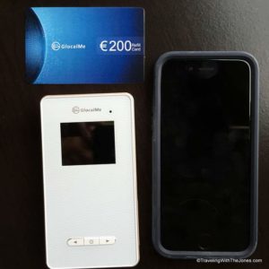 GlocalMe mobile hotspot device, with 200 euro refill card