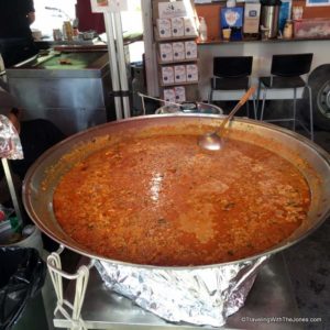 vat of seafood curry, N.I.F. Seafood stand in Flam, Norway
