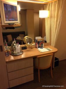 desk in Wheelchair accessible, cabin 2555, ms Rotterdam cruise ship, Holland America