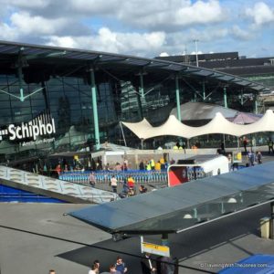 view from enclosed walkway to Amsterdam Airport Schiphol
