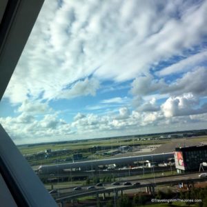 view from diamond-shaped window, Hilton Amsterdam Airport Schiphol Hotel