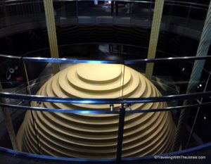 view of the 18 ft across mass damper at Taipei 101, in Taipei, Taiwan