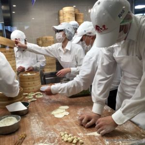 workers making dumplings, Din Tai Fung in Taipei, Taiwan