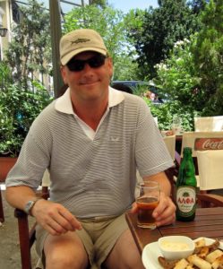 relaxing with a beer after exploring the Plaka and Monastiraki areas of Athens, Greece