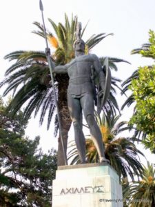 Achilles, guardian of the palace in the gardens of the Achilleion, Corfu, Greece