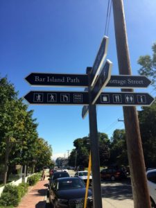 sign post directing visitors to Bar Island Path, Bar Harbor, Maine