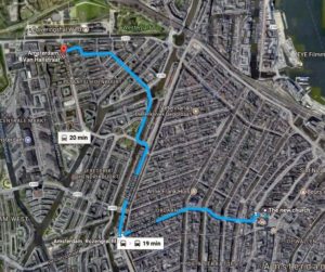 tram route to Mossel & Gin, from central Amsterdam