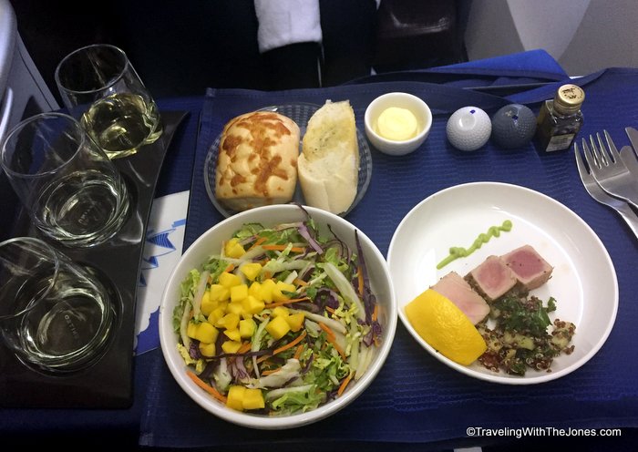 salad and appetizer, United Polaris business class