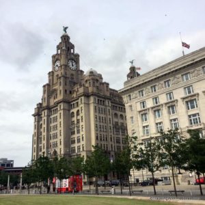 Royal Liver Building (left) and Cunard building, Liverpool, England