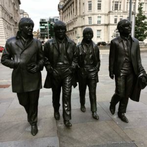 Beatles Statues on Pier Head, Liverpool, England