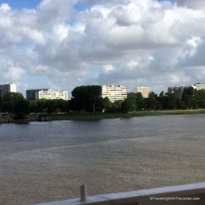 view of other side of Scheldt River from Prinsendam docked in Antwerp, Belgium