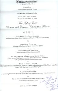 menu- 2008 New Year's Eve dinner with Captain Turner, Holland America Line's Prinsendam