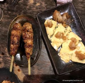 skewers and omelet -Local Evening Tour, Osaka, Japan