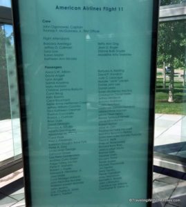 AA Flight 11 passengers and crew list at The 9/11 Memorial at Boston Logan