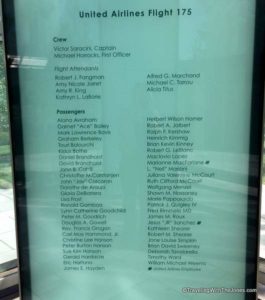 United Airlines Flight 175 passengers and crew list at The 9/11 Memorial at Boston Logan