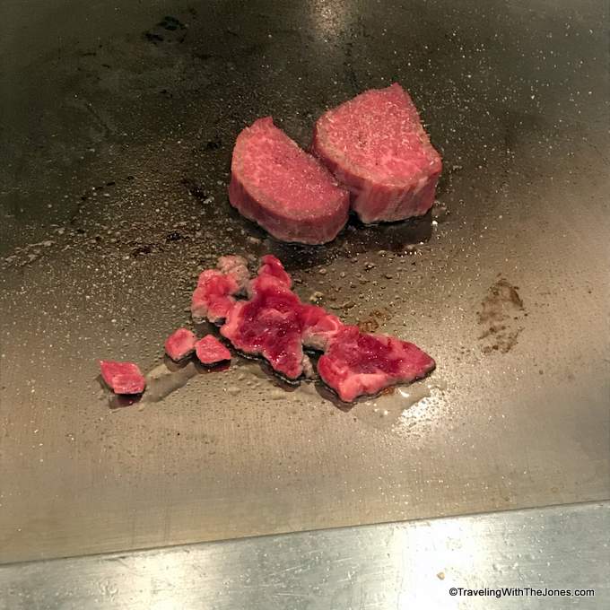beef preparation - Rin-Tei Teppanyaki restaurant, Osaka, Japan