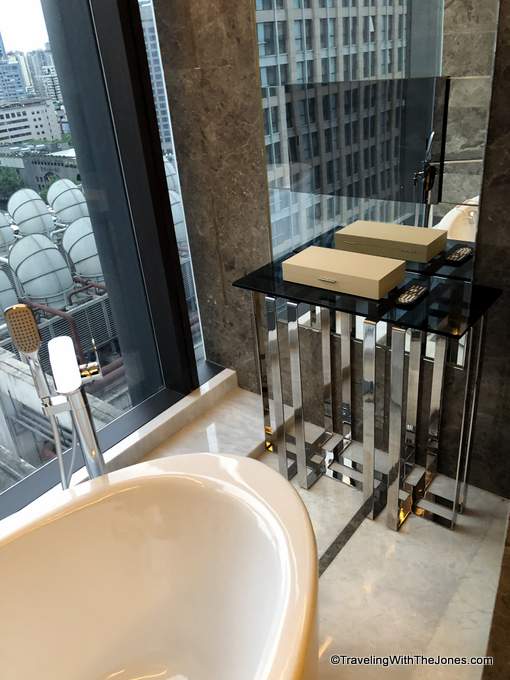 TV in master bath, suite 1512, JW Marriott Hotel Chengdu, China