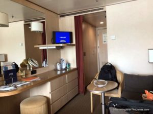 vanity and storage - ocean-view stateroom on Holland America's Veendam