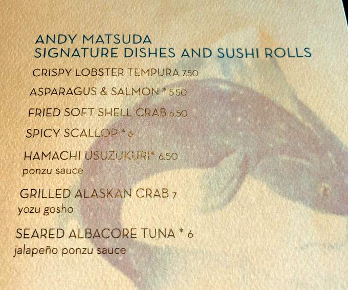 Nami Sushi Menu on Holland America’s Nieuw Statendam Cruise Ship