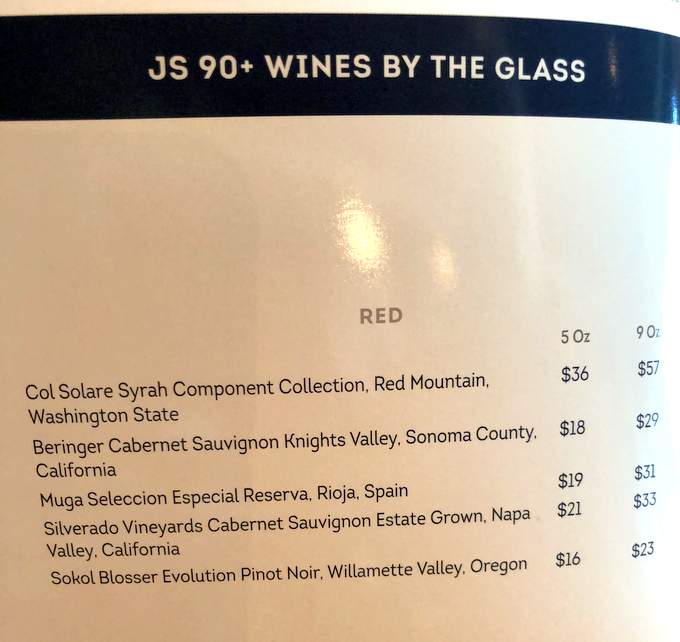 Red wines, JS 90+ Wines by the Glass, Holland America's Nieuw Statendam