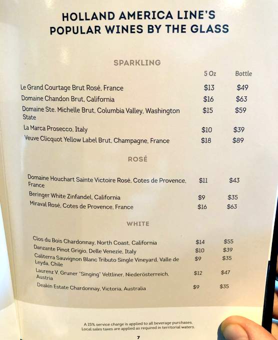 Sparkling, White, Rose-- Popular Wines by the Glass, Holland America's Nieuw Statendam
