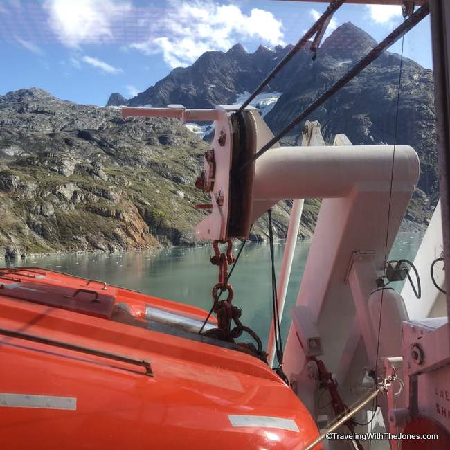 view from obstructed oceanview cabin, Eurodam cruise ship in Alaska
