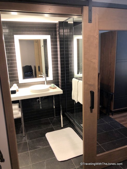 bathroom barn door, room632, Sound Hotel, Seattle