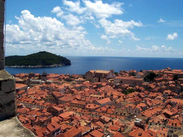 Overlooking the red tile roofs and the city wall of Dubrovnik, Croatia.