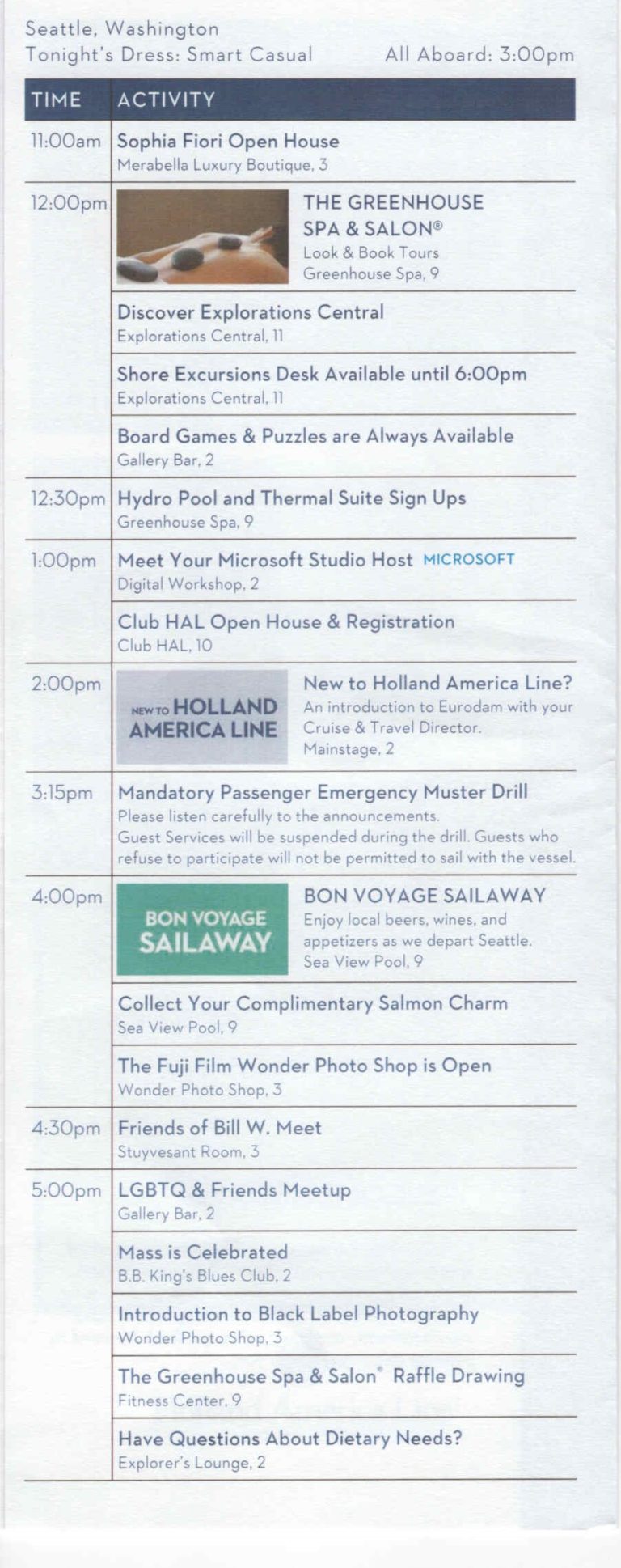 Daily Programs from an Alaska Cruise on Holland America’s Eurodam
