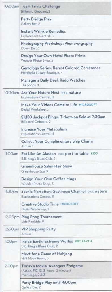 Daily Cruise Program, Day 3, page 3, Eurodam Alaska cruise